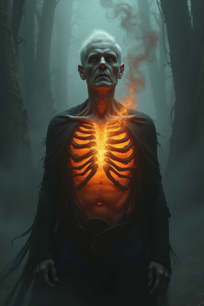 Man with burning bones in his chest