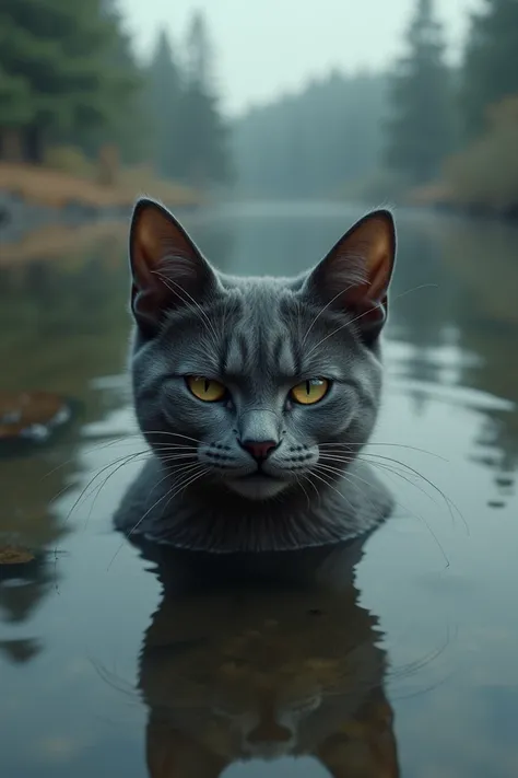 Chat dans l eau qui rale
