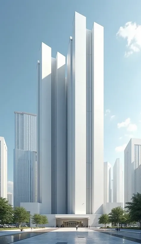 modern city buildings, front perspective, white color