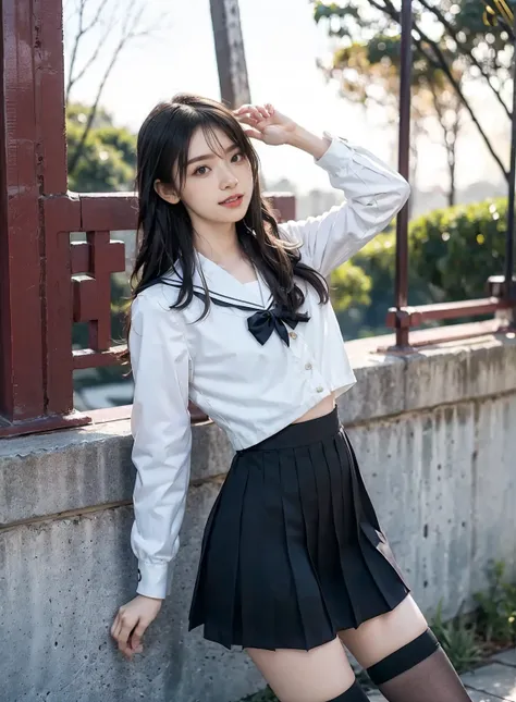 arafed asian woman in a skirt and a white shirt posing for a picture, japanese school uniform, japanese girl school uniform, wearing japanese school uniform, young gravure idol, realistic young gravure idol, young pretty gravure idol, Seifuku, cute schoolg...