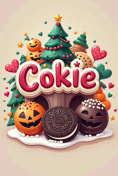  I want a logo for some stykers that says Cokie Kingdom are oreo cookie balls decorated for Halloween,Christmas,Valentines Day and more 