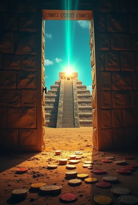 Social networks:
Image post with Mayan pyramids ( Gran Jaguar ) from GUATEMALA and chips emerging from the light:
"Do you dare to discover the treasure of luck?"
Short videos showing doors opening with the text:
"On December 15, Maya Casino opens its doors...