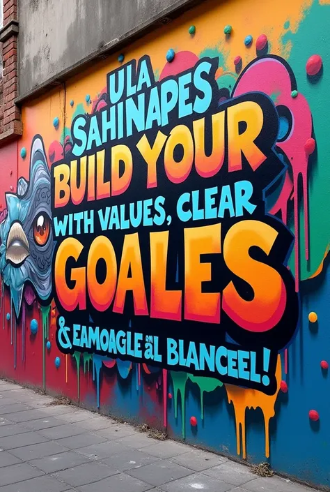 Create a graffiti with this phrase in the center and in Spanish"Build your life with values ,  clear goals and emotional balance ."

