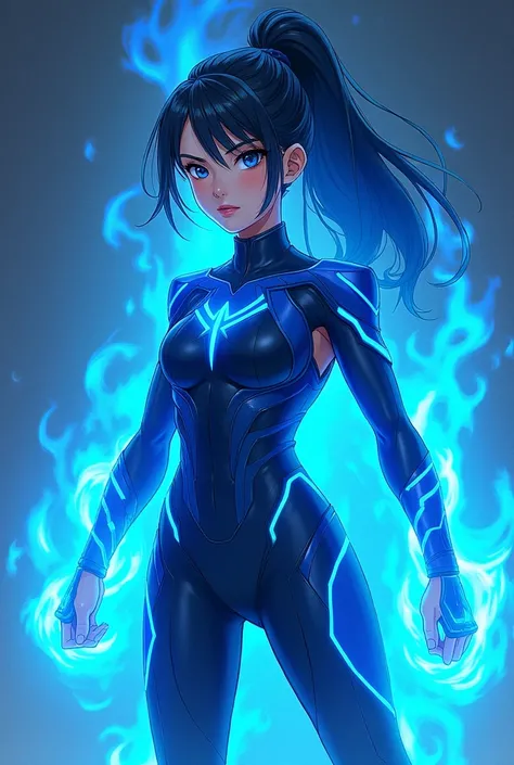 New marvel character with blue azure flames and a cool Anime type look 