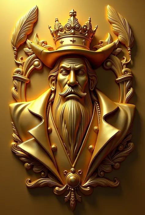 Logo Gold Roger gold tint 3D crown on top of Gold Roger feather down