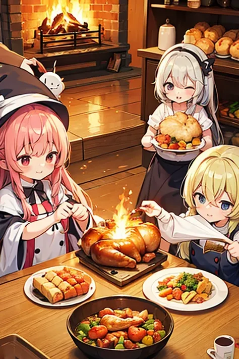 A group of Marisa Kirisame eating roasted turkey