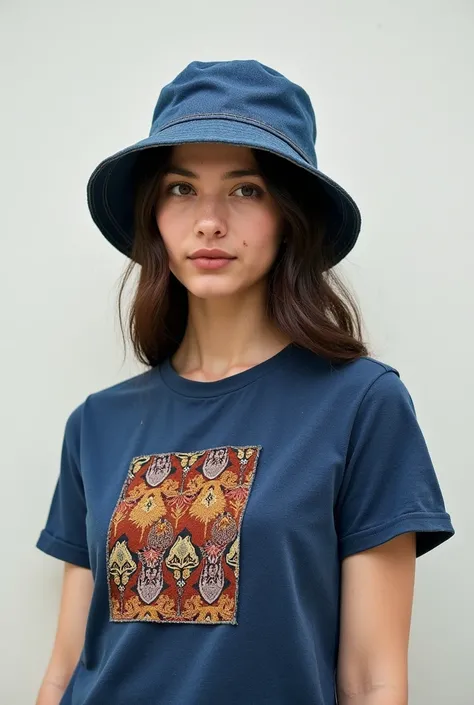 now make a merchandice jeans bucket hat with patch of batik