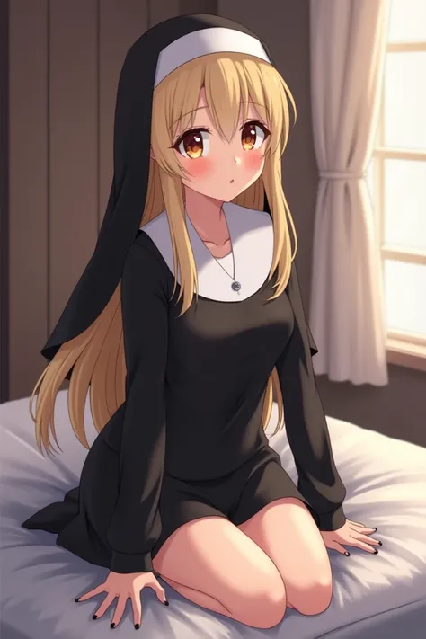 Anime nun showing off her ass on all fours in bed 