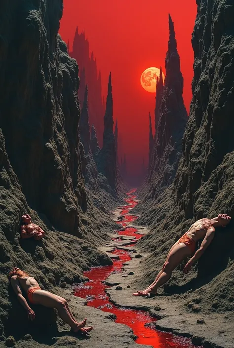 A surreal and nightmarish vision of hell inspired by the 1964 film Coffin Joe: The Midnight Possesses Your Soul. The landscape is chaotic and grotesque, with jagged, uneven terrain made of dark, ashen rock and pulsating, flesh-like walls. Bodies are fused ...