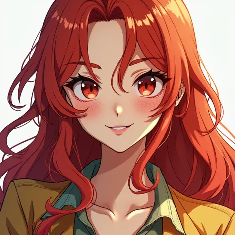 masterpiece, best quality, {best quality}, {{masterpiece}}, {highres}, focus, anime style, a closeup of a cartoon of a woman, girl design, portrait, giesha, anime image, long hair, red hair, redhead, straight eyes, polished and powerful look, exotic, tall,...