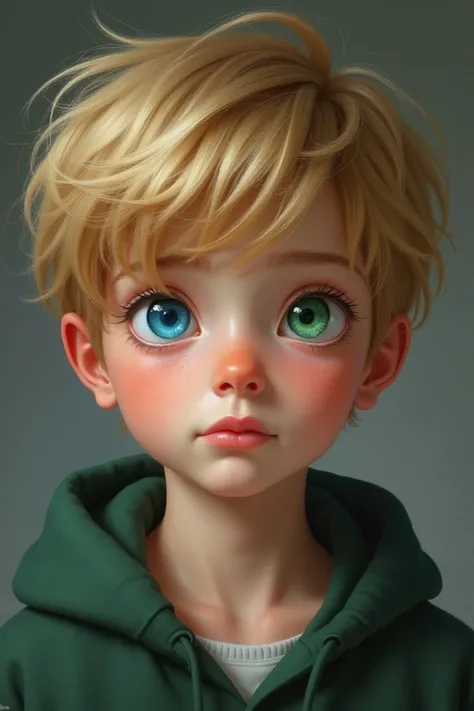 And a slightly older boy,  of one year with different colored eyes one blue and the other green, with blond hair 