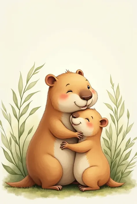 Can you create an image of a capybara mother and daughter for me 
 But more drawing style 
