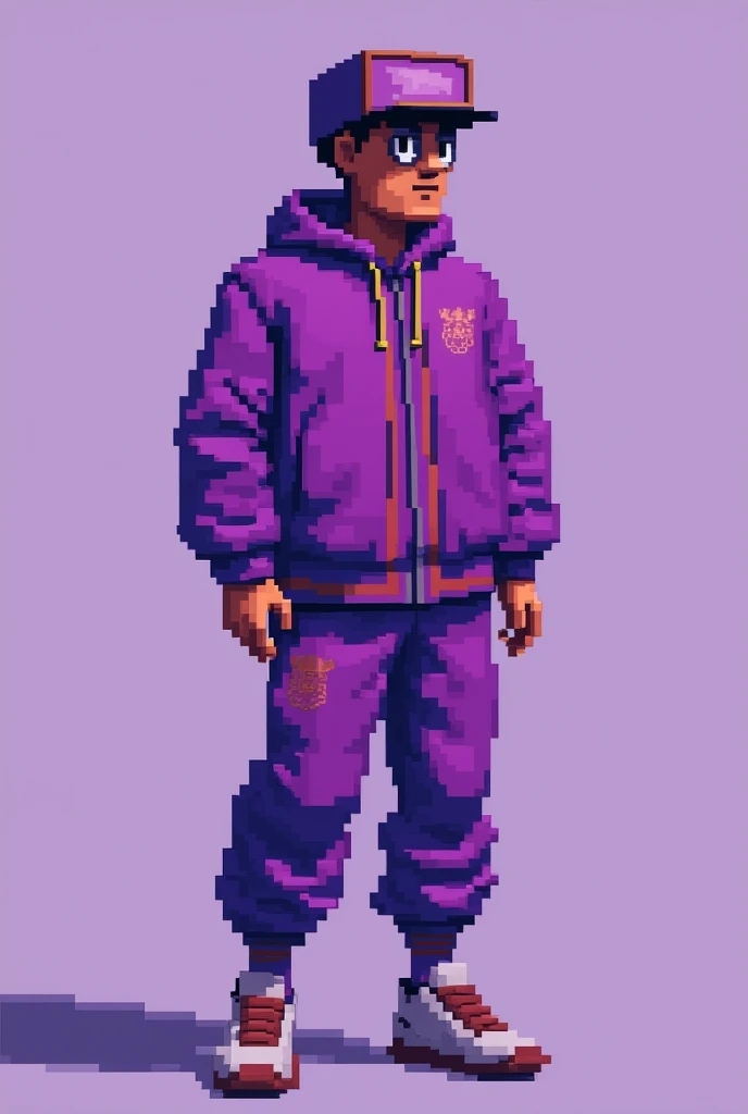 Generate a man in purple in 8bit