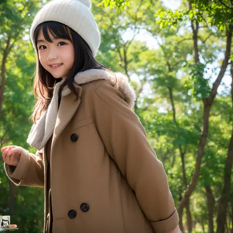  Japanese woman with a viewing angle of, 22 years old, round face,  baby face big eyes , My eyes are raised , Slanted Eyes , Gentle personality , nose looking up small lips, Smile, Simple beauty , Beauty, cute,  the sun shines in ,  eyes that look far away...