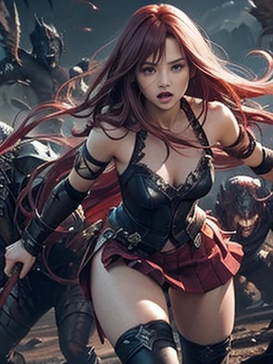  top quality、torture、  slave、restrict、Bondage、Caught by a bunch of monsters 、Surrounded by monsters、、 beautiful woman with very long reddish pink hair caught by her tentacles（ messy hair ）、white see-through celtic dress 1:5（Small breasts、 deep v-neck、Sleev...