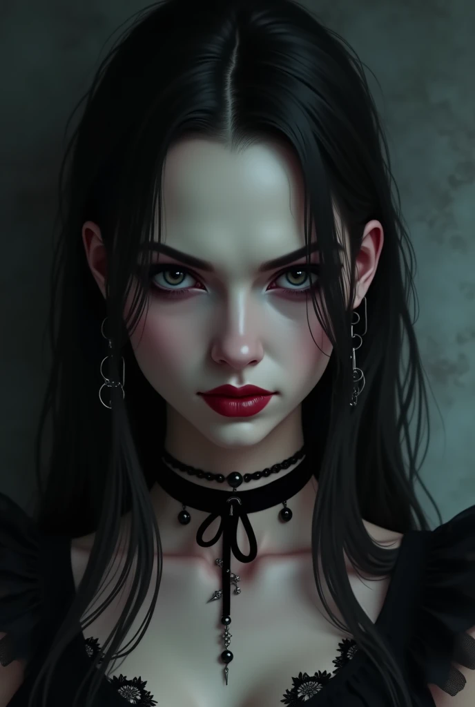 Beautiful goth woman with an impatient grimace 