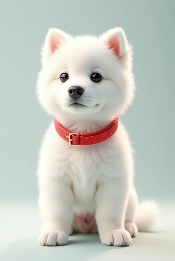 A white dog wearing a red resin collar 