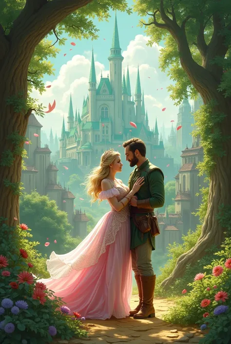 create an image of Glinda (A Character Of The Lost Wizard Of Oz) and Hunter fell in love in the city of Oz