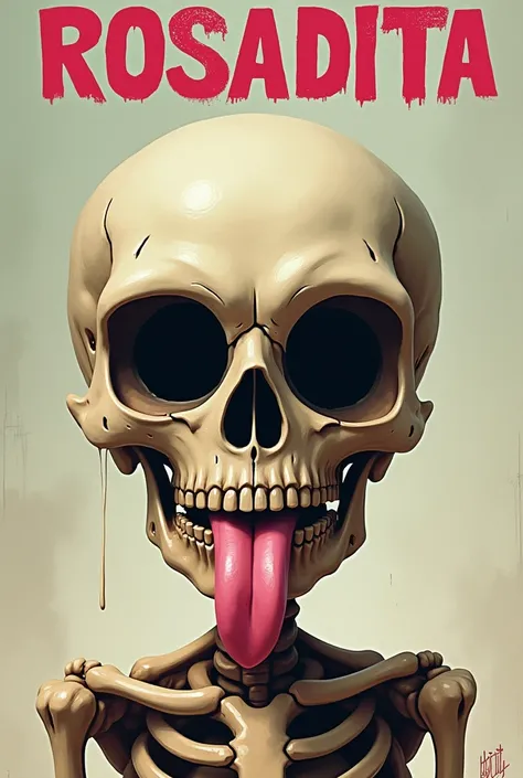 Skull sticking out his tongue saying if its not rosadita I dont want anything in Spanish