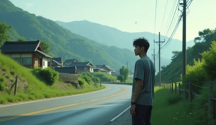 A man with a dazed expression standing on the side of a road in South Korea