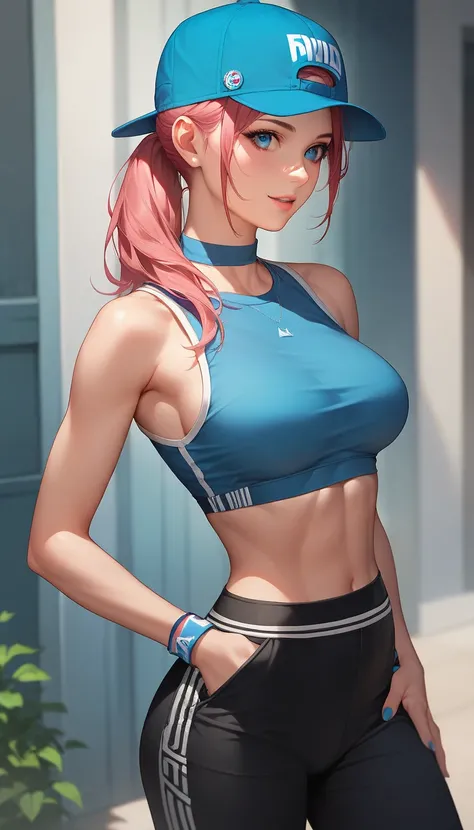 
score_9, score_8_up, score_7_up, 1girl,Blue eyes, base ball cap, crop top, work pants, in the middle stadion, detailed face, detailed expression