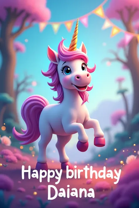 An animated unicorn with the phrase Happy Birthday Daiana 