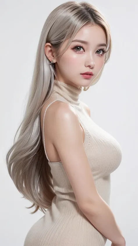 forehead、white hair:1000.0、(((long hair:1000.0、 Silver Hair、white hair:100.0、high neck sleeveless knitted dress:1000.0、Show both sides:1000.0、huge breasts:1000.0、lean over:100.0、Fair skin:100.0、white skin:10.0、 pretty girl、White:100.0、 russian:100.0、beauti...