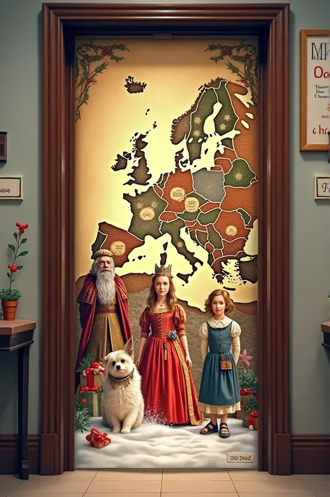 Make decorations to go on a classroom door that is Christmasy and also has European history in it.