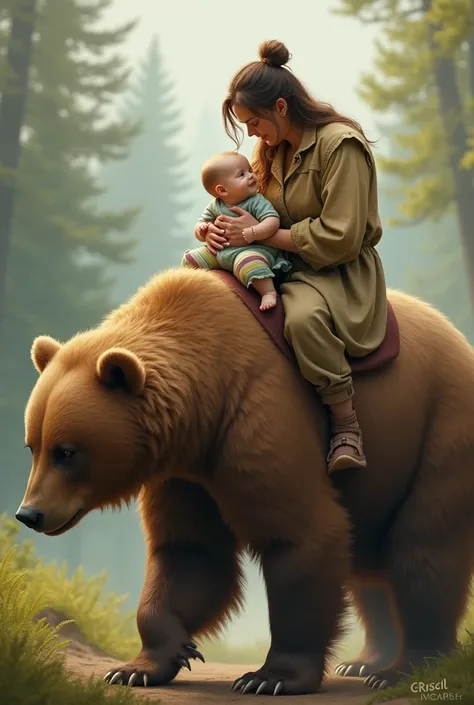 Raising a baby riding a bear