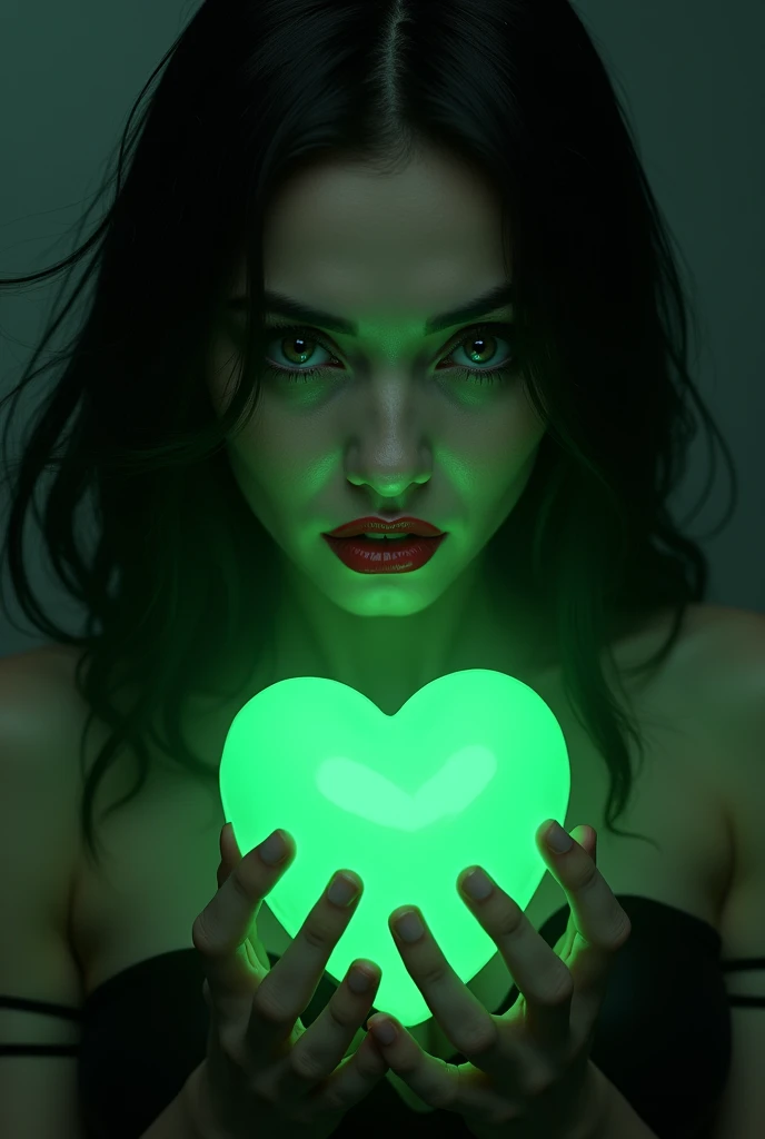 A devilish woman who eats a toxic green heart