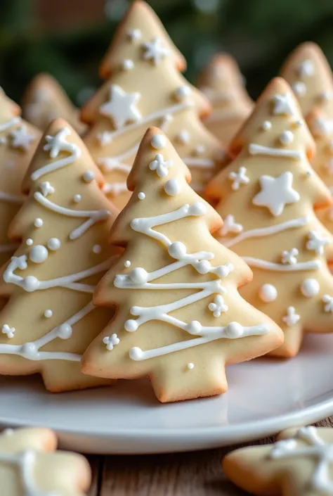 Vanilla Cookies : 

 Tree-shaped shortbread cookies,

  stars and bells ,  decorated with royal icing .  

