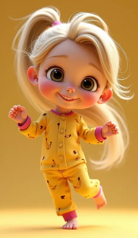  Rapunzel style Disney Pixar character baby with ponytail in her hair who wears pretty banana pajamas ,full body so that she has dance moves  