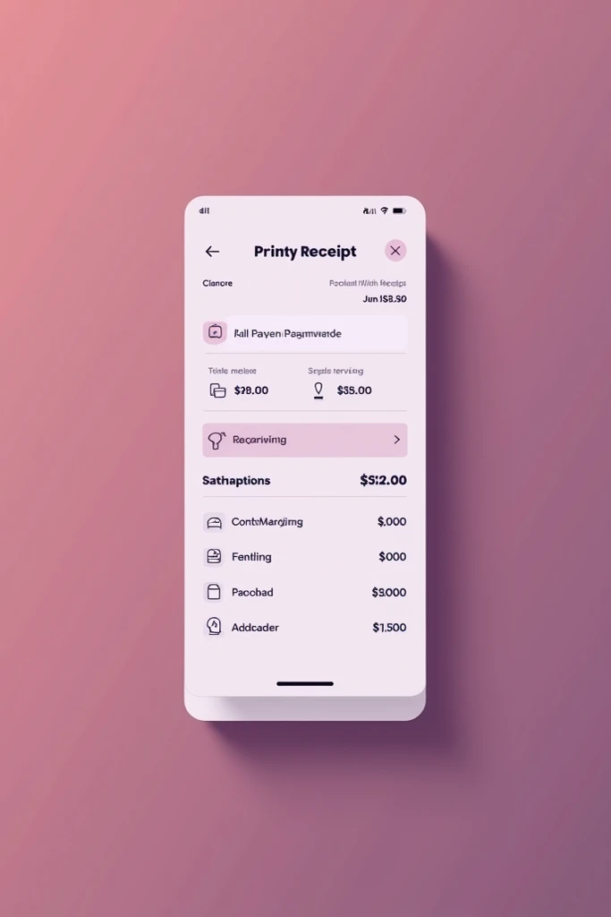 Pink and purple mini payment receipt in print mode 