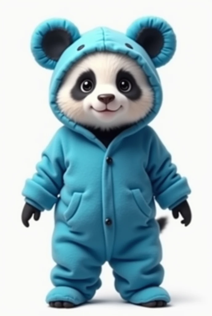 Real panda wearing shocking blue mouse costume pajamas、 big eyes、Baby Panda、whole body、Background white、Fluffy and big 