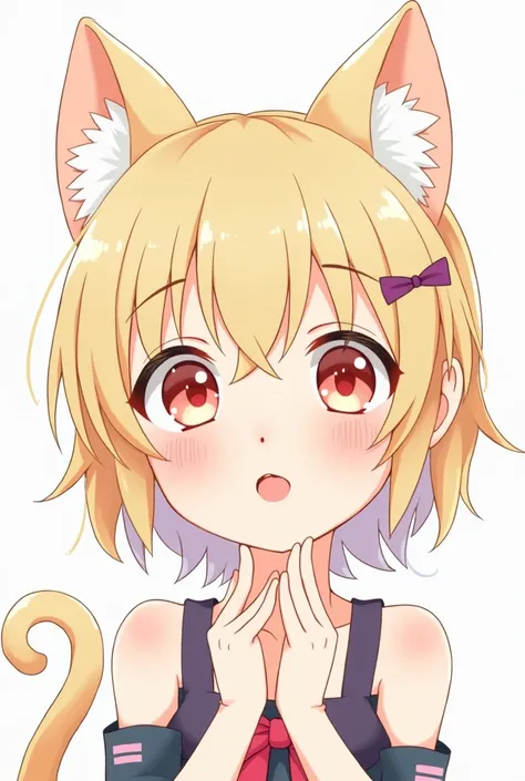 Create an anime-style girl with cats ears and tail