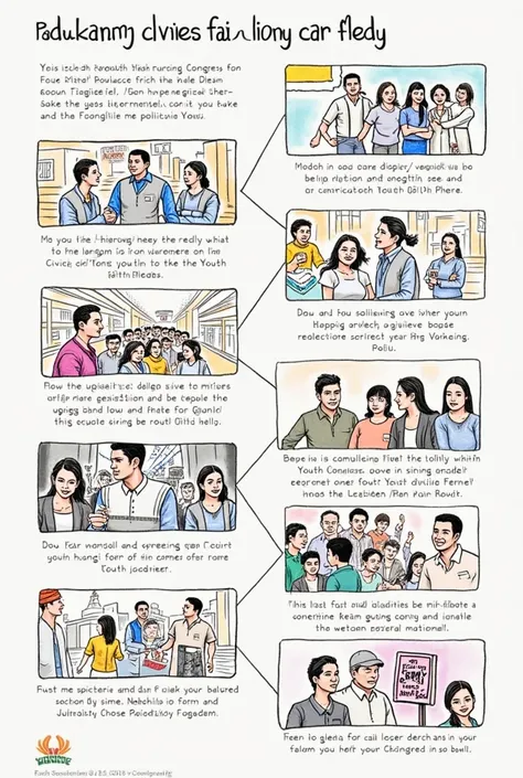  Make a simple comic  (minimum 4 sketches )  about the chronology of the implementation of Youth Congress 1 to Youth Congress 2 which eventually resulted in the Youth Oath Pledge