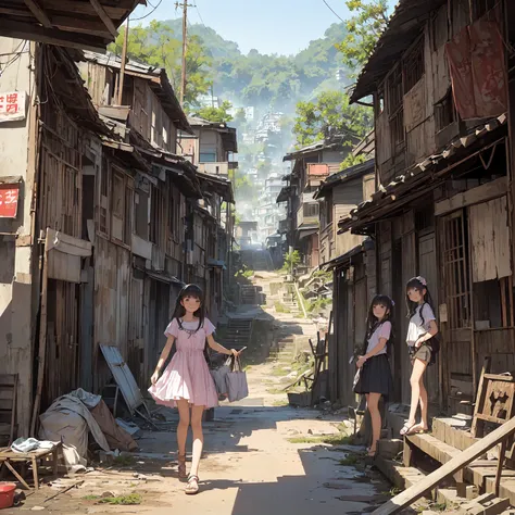 
(  Masterpiece  、 top quality)、(( 3 girls、Girl in summer clothes 、 detailed face 、smile))、Have fun with everyone   、(Poor conditions)、Person-centered composition 、(  housing complex 、Living Style、Abandoned hot spring town 、dark and filthy 、Bulky trash、Bat...