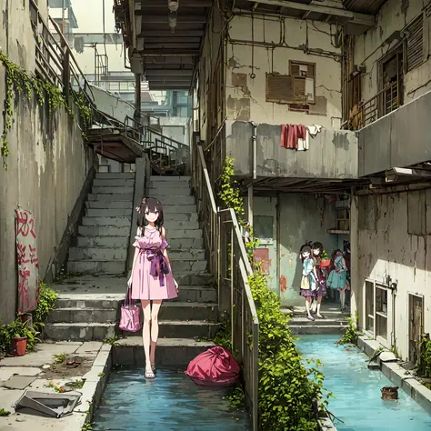 
(  Masterpiece  、 top quality)、(( 3 girls、Girl in summer clothes 、 detailed face 、smile))、Have fun with everyone   、(Poor conditions)、Person-centered composition 、(  housing complex 、Living Style、Abandoned hot spring town 、dark and filthy 、Bulky trash、Bat...