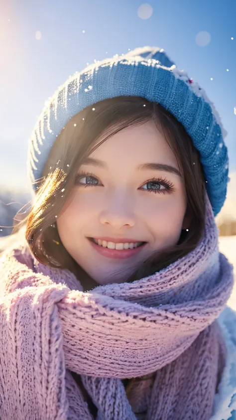 ( top quality,4K,8k, high definition , table top in front of you:1.2), super detailed,( realistic ,photo realistic ,photo- realistic :1.37), Japanese animation ,Gentle colors, great lighting ,Girl with an innocent look,Snow Scene,Delicate snowflakes,Detail...