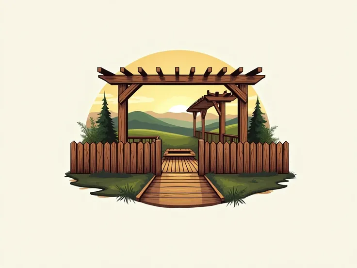 Logo with element wood fences, decks, and pergolas for homes in Texas theme.