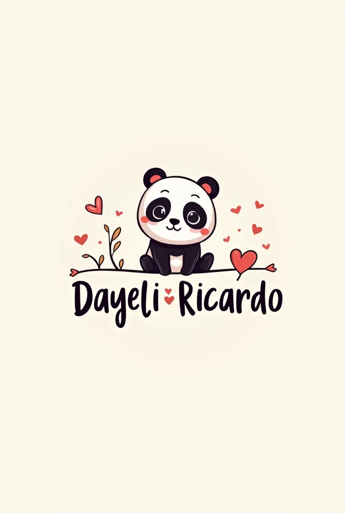 Create a logo with the names Dayeli and Ricardo 
May it have a panda and some other decorations and hearts 