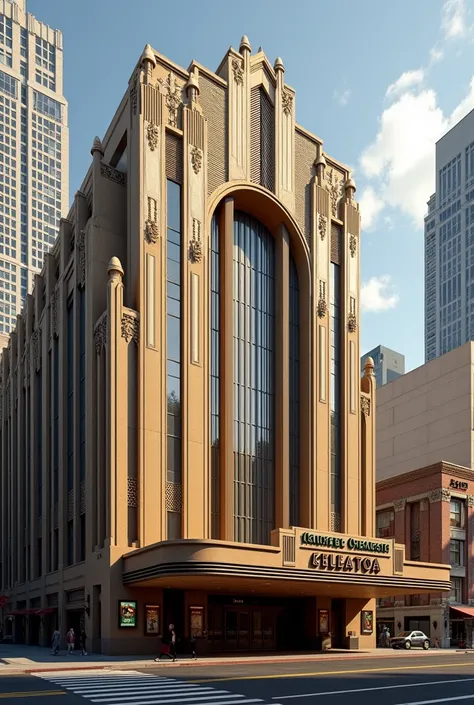 Art Deco theater seen from the outside without people and during the day 