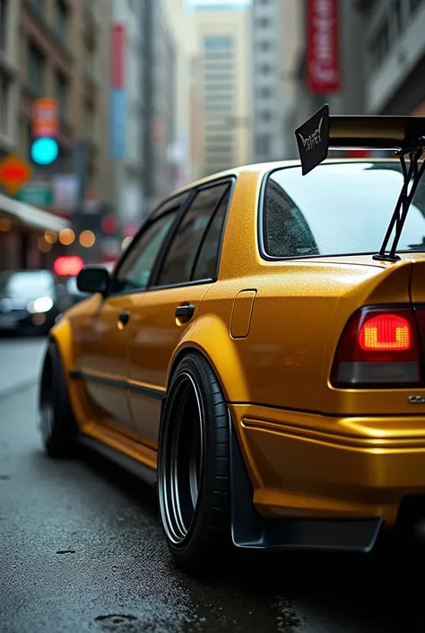 Camry 1988 tuning car in gold color with rear spoiler