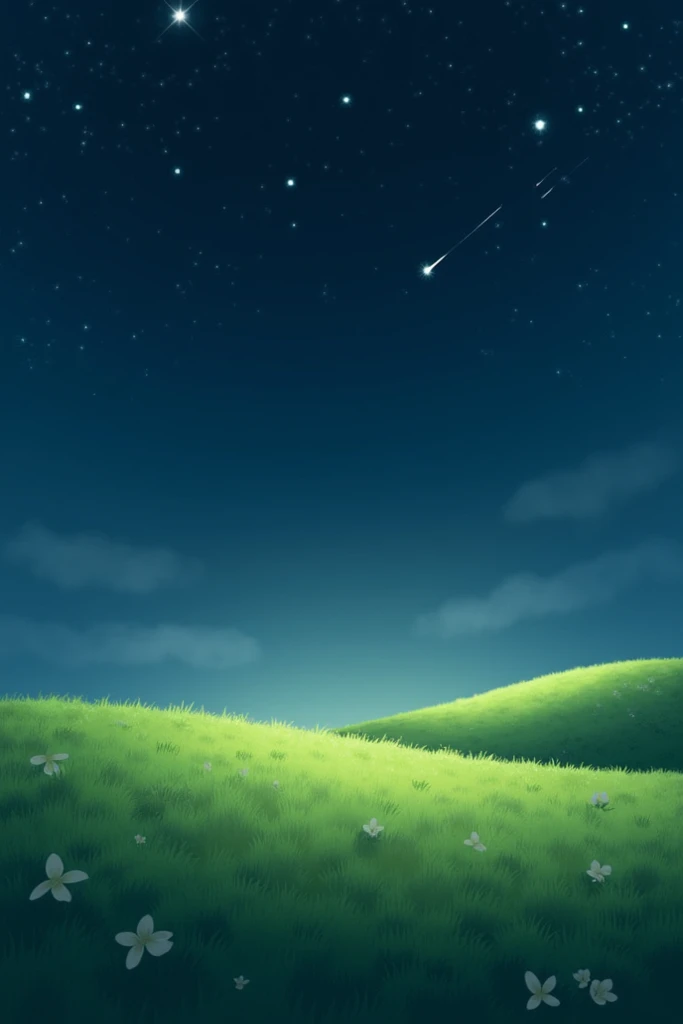 The grassy plain, the moon and the stars in the sky animation 