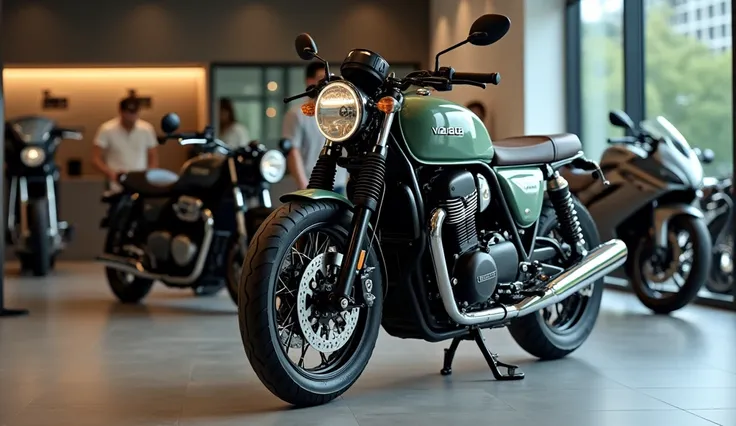 (2025 Kawasaki W800 ) front full view with showroom