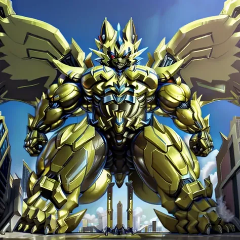 ZERAORA fused with an extra latex muscle suit, transforming into a colossal titan. (masterpiece. official art. 8k. best quality. detailed full body. full body.)
(situation 1 : dominating zeraora. focus GIANT mechanical Muscular zeraora is trampling the CIT...