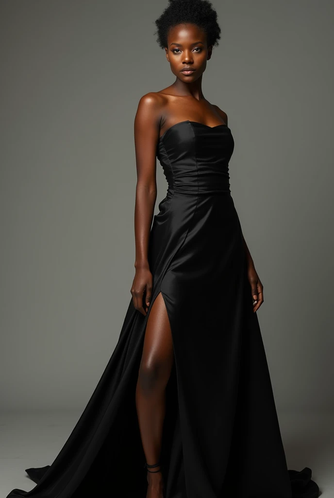 A african model girl with black gown and girl is beautiful and sexy and a girl is wear makeup 