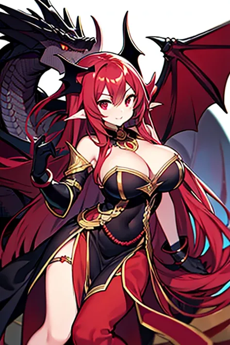 Rathalos,Black Flame King,1 girl,Crimson Eyes,Big Breasts,Dragon Man