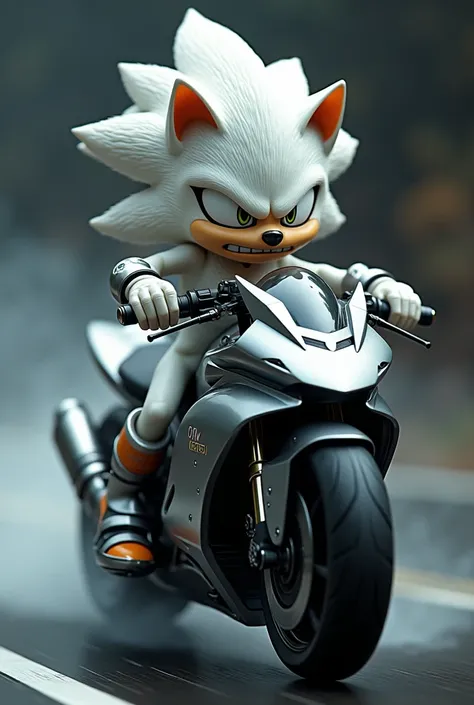 White super sonic with angry face riding motor HD