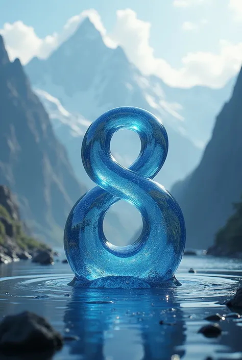  The number eight from a drop of water,  mountains with 